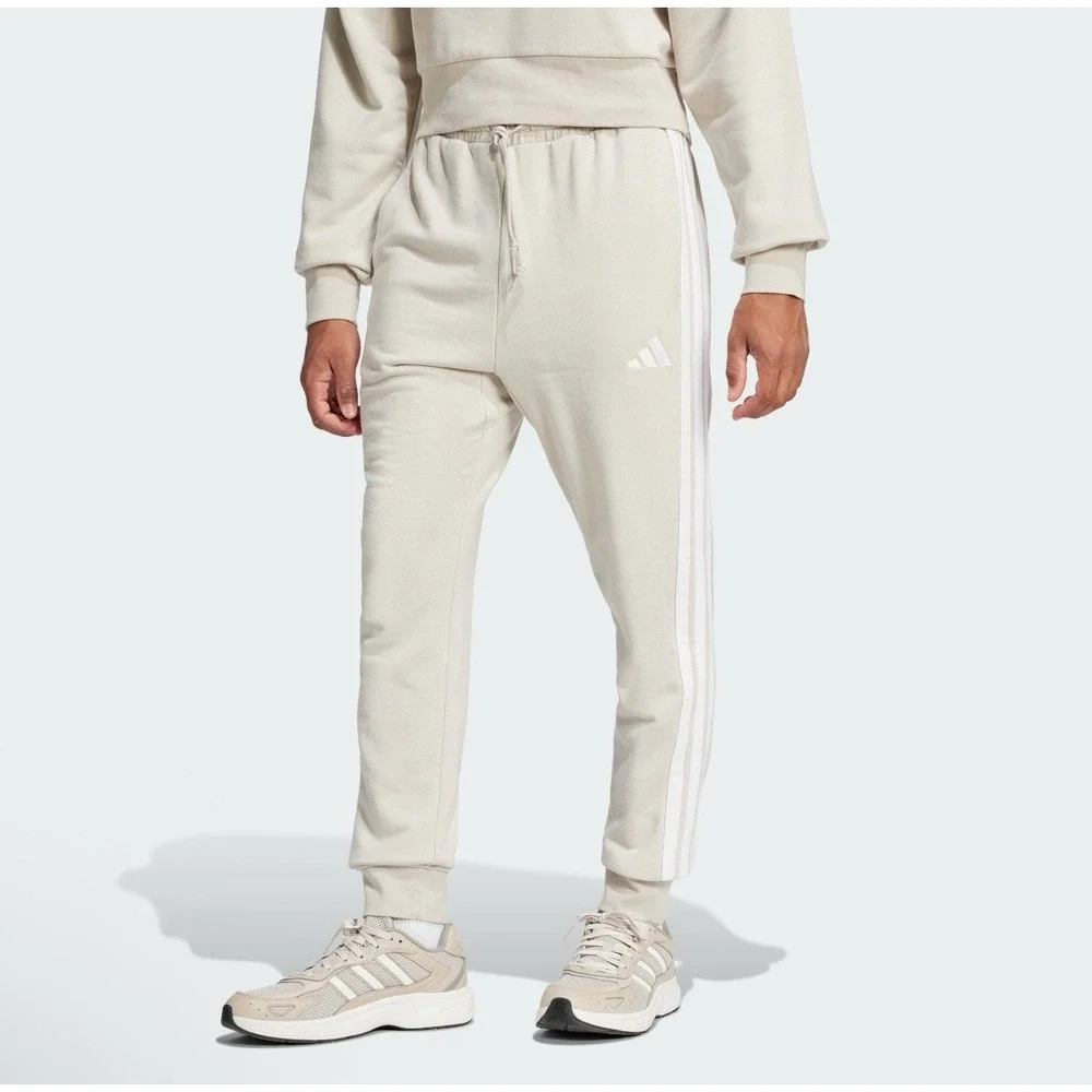 Adidas Pants Mens 2XL Beige Tan Khaki Tapered Cuff Sweatpant Jogger 3 Stripe Gym